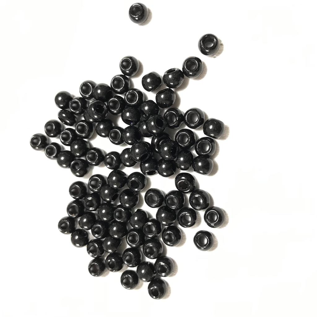 6mm Black Imitation Obsidian & Agate Glass Beads, Large Hole, Round Loose Beads for DIY Jewelry