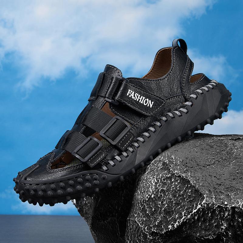 

Изъятие высококачественных кожаных сандалий-мешков для мужской обуви с выемками 38 чёрный