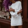 European & American Women's 2025 Sequin Lantern Sleeve Bodycon Dress - Round Neck, Sleek & Fashionable