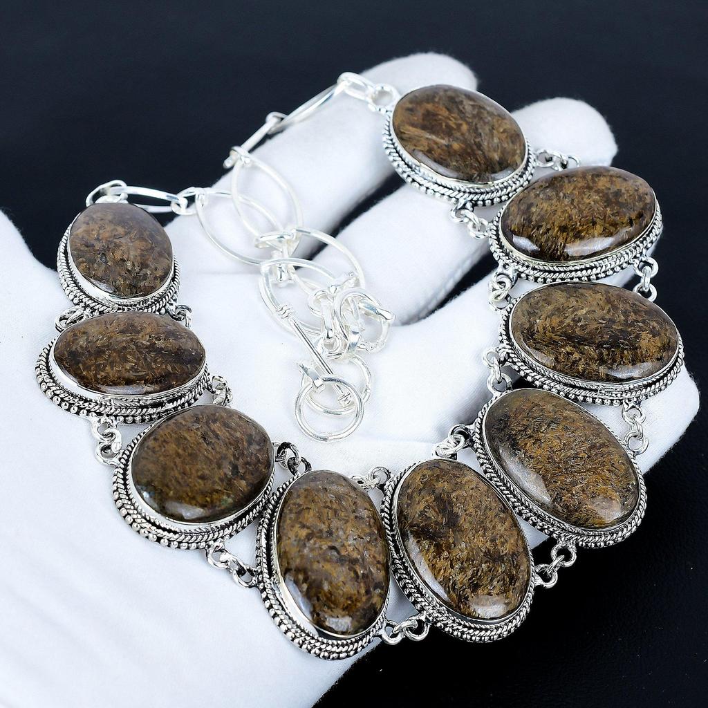 Bronzite Necklace, 925 Sterling Silver Jewelry, Gemstone Jewelry Bronzite Adjustable Chain Necklace Handmade Jewelry Valentine's Day Gift