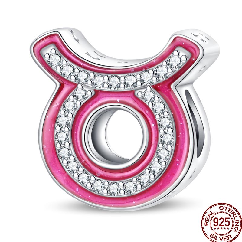 Neue Kupfer 12 Tierkreis Glücksperlen Glänzende Prinzessinnenrosa Perlen Geeignete Passform Pan Original Armband DIY Geschenk