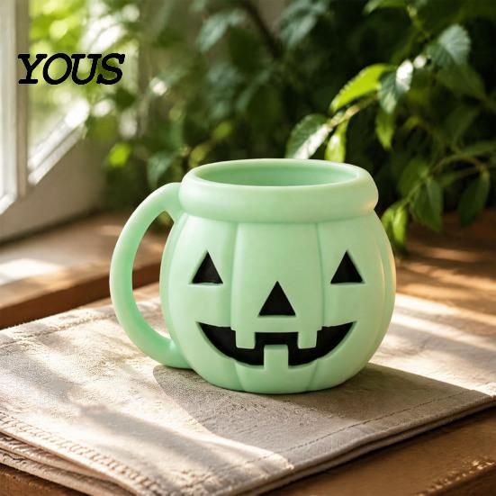 Funny Pumpkin Kitchen Organizer Halloween Ice Cream Cup with Spoon, Keeps Hands Warm Dessert Holder Cup, PLA Creative Sleeve for Home Party