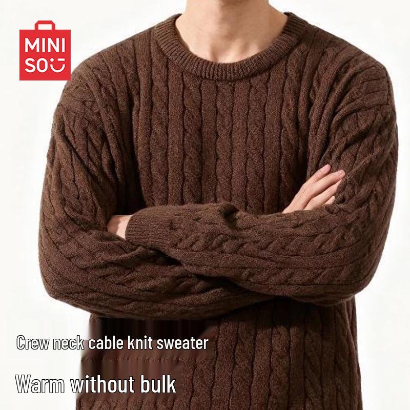 MINISO Men s Retro Style Crew Neck Knit Sweater 2XL