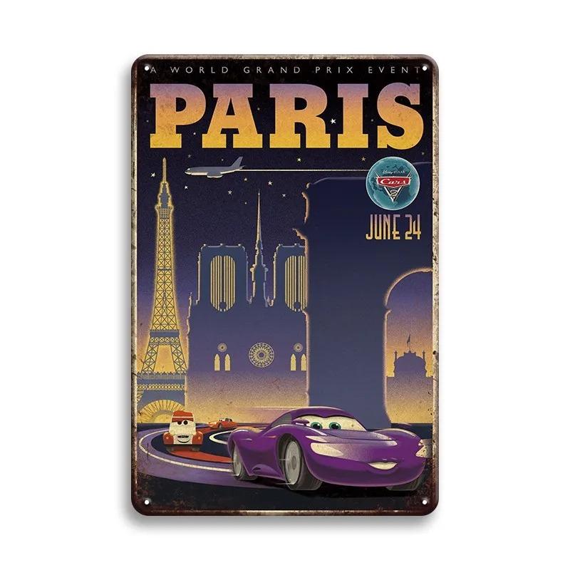 Vintage Cestovní Města Plechové cedule PARIS IMALIBU CHICAGO Železná malba Retro plakáty Domov Nástěnná umělecká výzdoba Pokojová výzdoba