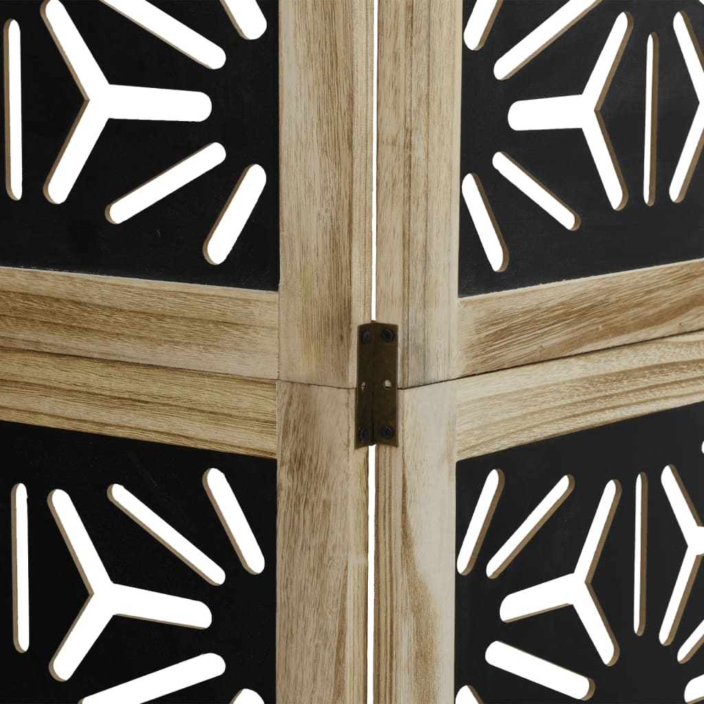 3 Piece Room Divider In Brown and Black Solid Paulownia Wood