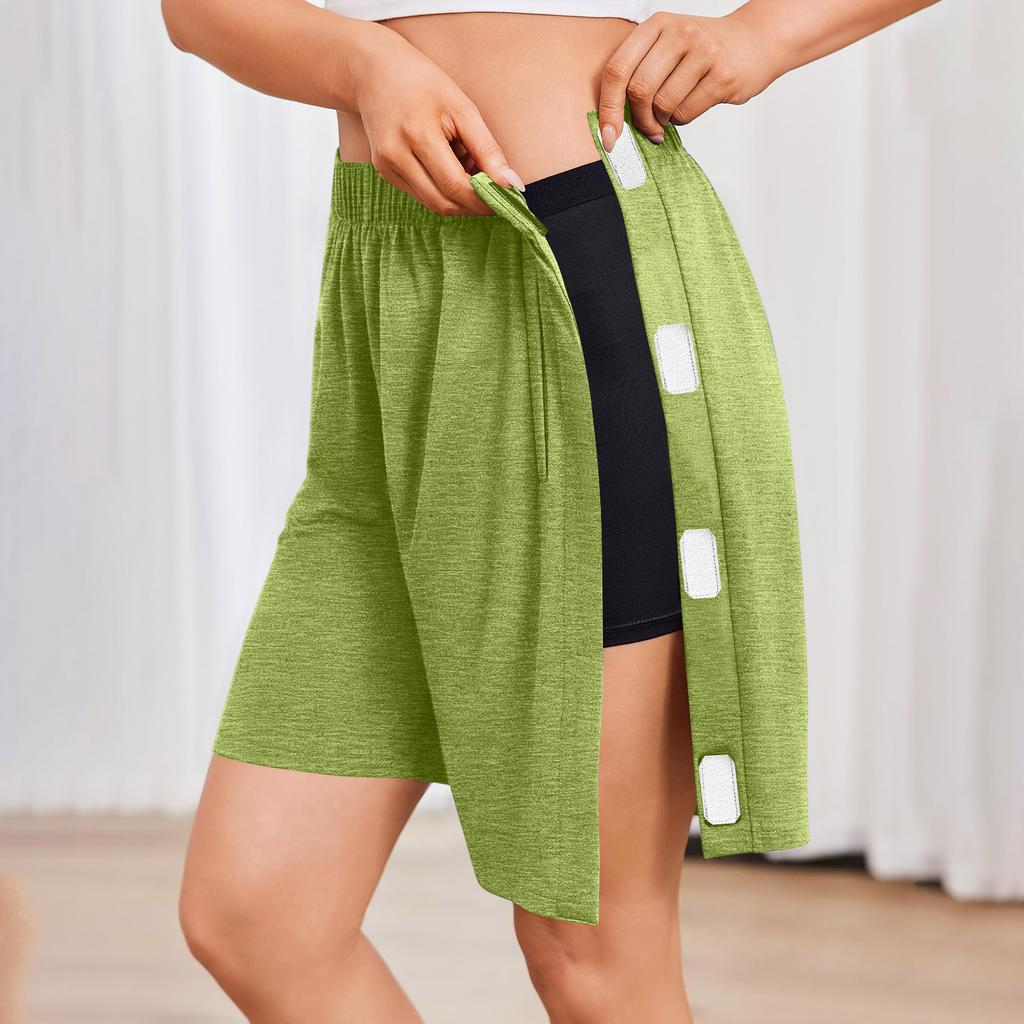 Shorts Athlétiques Unisexes à Déchirure Fermeture par Boutons Pression Tissu Coton Pantalon de Récupération Après Chirurgie du Genou Shorts de Rééducation pour Remplacement de la Hanche avec Poches