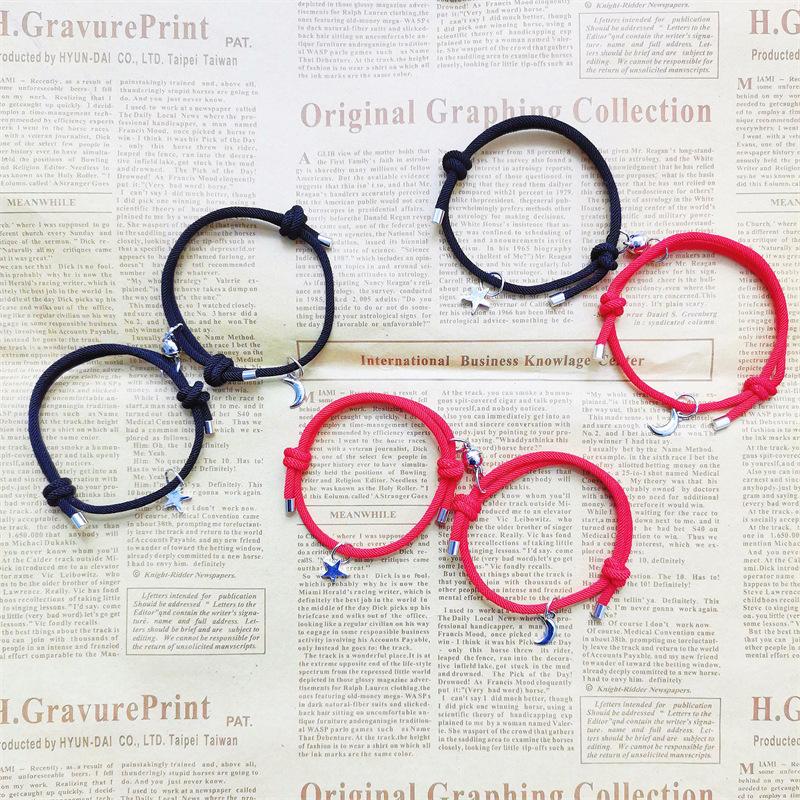 Fashion Couple Bracele With Star Moon Magnetic Pendan Handmade Rope Chain Bracelet Friendship Minimalist Jewelry Gift Men Women
