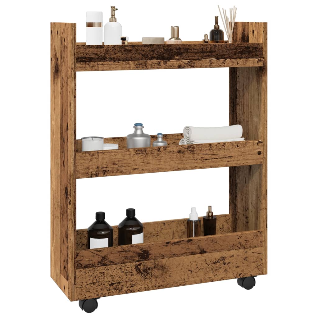 Narrow Storage Cart 3 Tiers Reclaimed Wood Look Engineered Wood