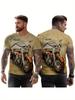 Men's Vintage Motorcycle Pattern-shirt-Casual Fashion Short Sleeve, Breathable Polyester Fiber, Washable, Round Neck-shirt, Classic Bike Printing,