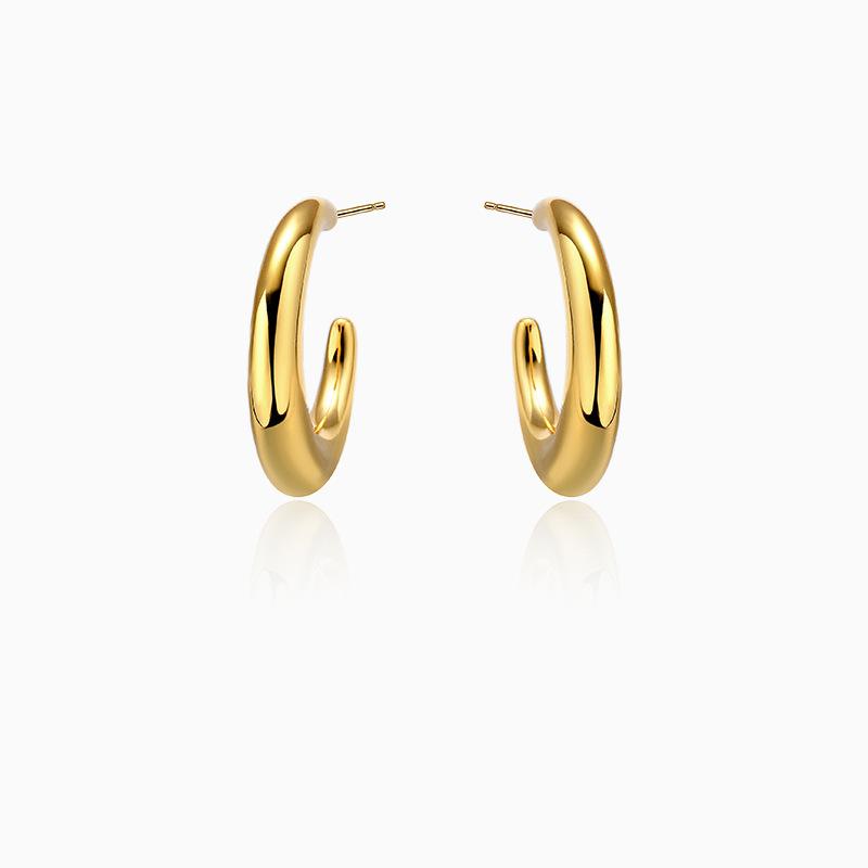 Niche Glossy Gold Circle Earrings Female Light Luxury Wind Fashion Personality Temperament Senior Sense of Earrings Tide Ambience Back To School