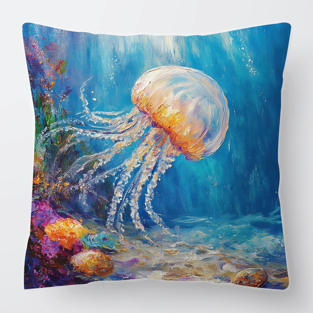 Jellyfish Pillowcase Printed Ocean Life Home Summer Large Peach Skin Cushion Decoration