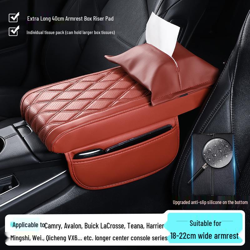 Extra lange 40 cm Armlehnenbox-Auflage für Avalon/Camry - Erhöhungspad mit Taschentuchboxhalter