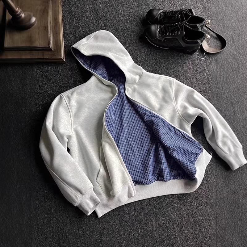 2026 New Men's American Plaid Zipper Hoodie Cardigan Jacket - Cleanfit Vibe Short Wide Design