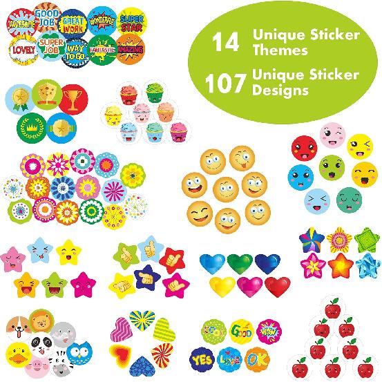 6340 Pcs Teacher Reward Encouragement Motivational Sticker Mega Pack In 14 Themes (Each Measures 1/2”-3/4” In Diameter)