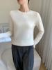 2025 Autumn/Winter Women's Elegant Cashmere Knit Top, Long Sleeve, Loose Fit, Solid Color, Round Neck Sweater
