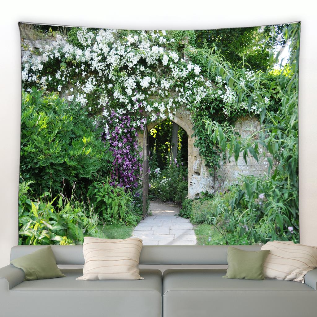 Garden View Tapestry Fence Natural Flower Plant Tapestry Wall Hanging Living Room Dormitory Room Aesthetics Home Decoration