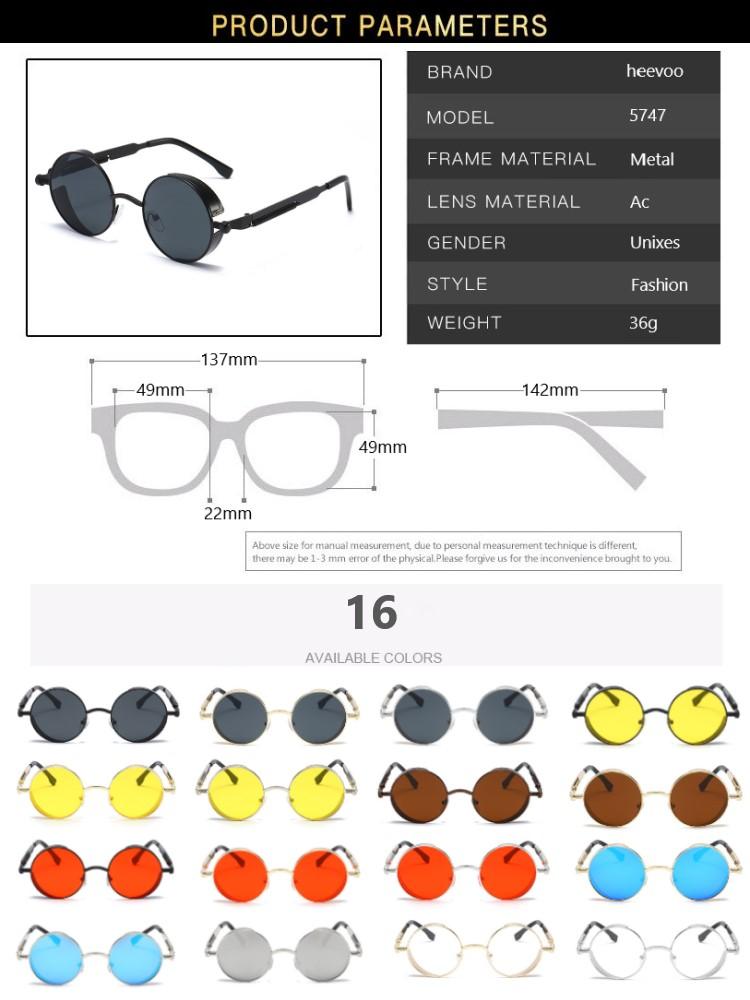 Metal Punk Sunglasses Men Women Fashion Round Glasses Brand Designer Vintage Sun Glasses High Quality  57