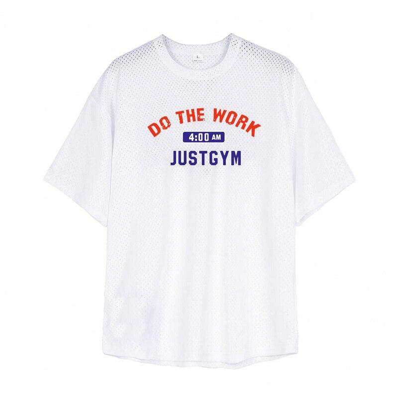 

Muscleguys Креативный принт DO THE WORK Летняя спортивная тренировка Быстросохнущий топ Полая и дышащая футболка для бодибилдеров с короткими рукавами XXL белый