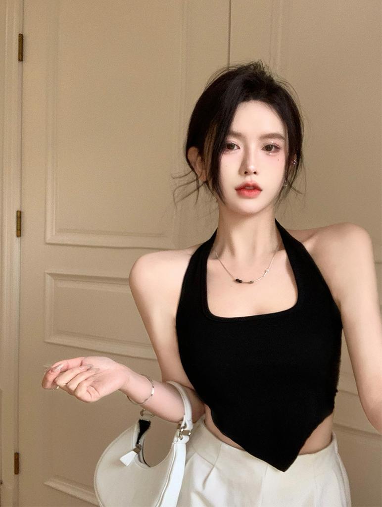 Pure desire Spice Girl neck sling small vest women's autumn and summer irregular sexy outer wear short bottoming shirt top