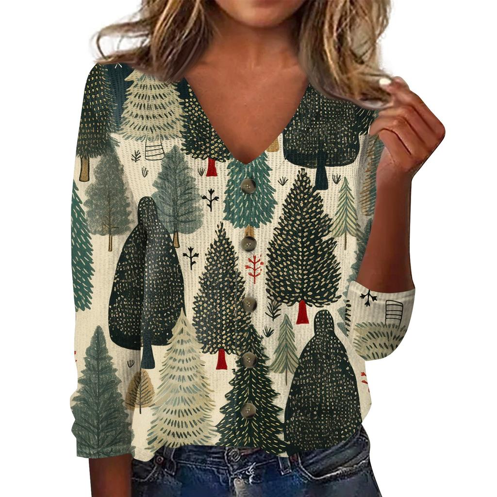 Damen Mode Print Langarm Strickjacke mit Knopfleiste