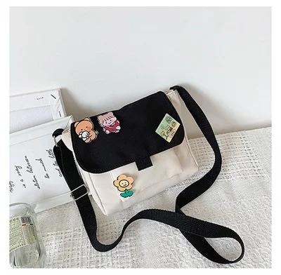 

Canvas Small Bag For Women INS Japanese Crossbody Bags Cute Versatile Student Art One Shoulder Mobile Handbags Shoulder Bag чёрный