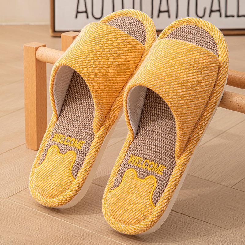 Damen Leinen Hausschuhe Vier Jahreszeiten Herren Indoor Sandalen Erwachsene Paare Offene Zehen Atmungsaktiv Hausschuhe