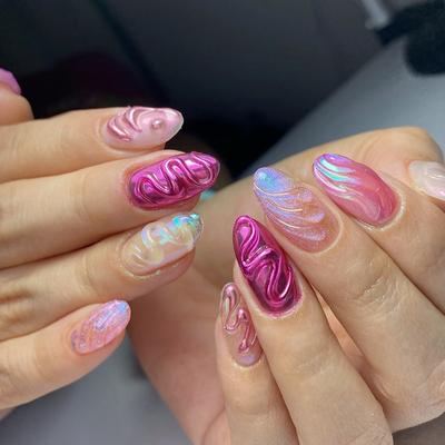 Wear Nail Piece Symphony Three-Dimensional Line Fake Nail Pearlescent Fake Nail Removable Almond Nail 24 Pieces