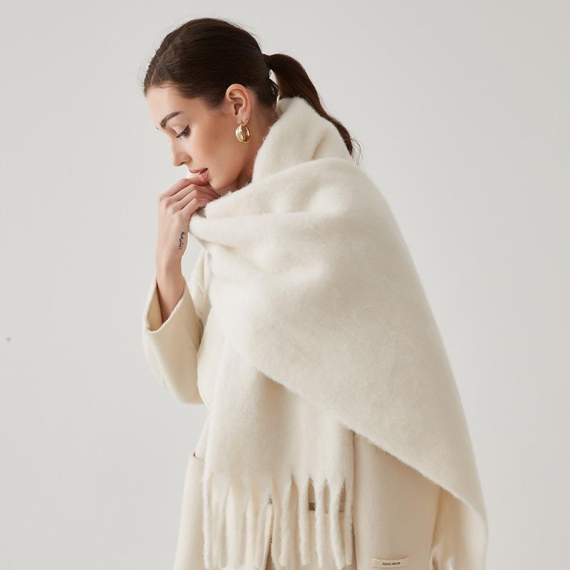 

Solid color mohair scarf women s versatile high-end sense thickened warm white wool scarf scarf shawl 40*210cm