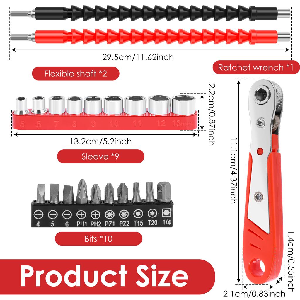 Right Angle Impact Drill Adapter Set 1/4" Hex Shank Driver Angle Extension and Flexible Angle Extension Bit for Screwdriver