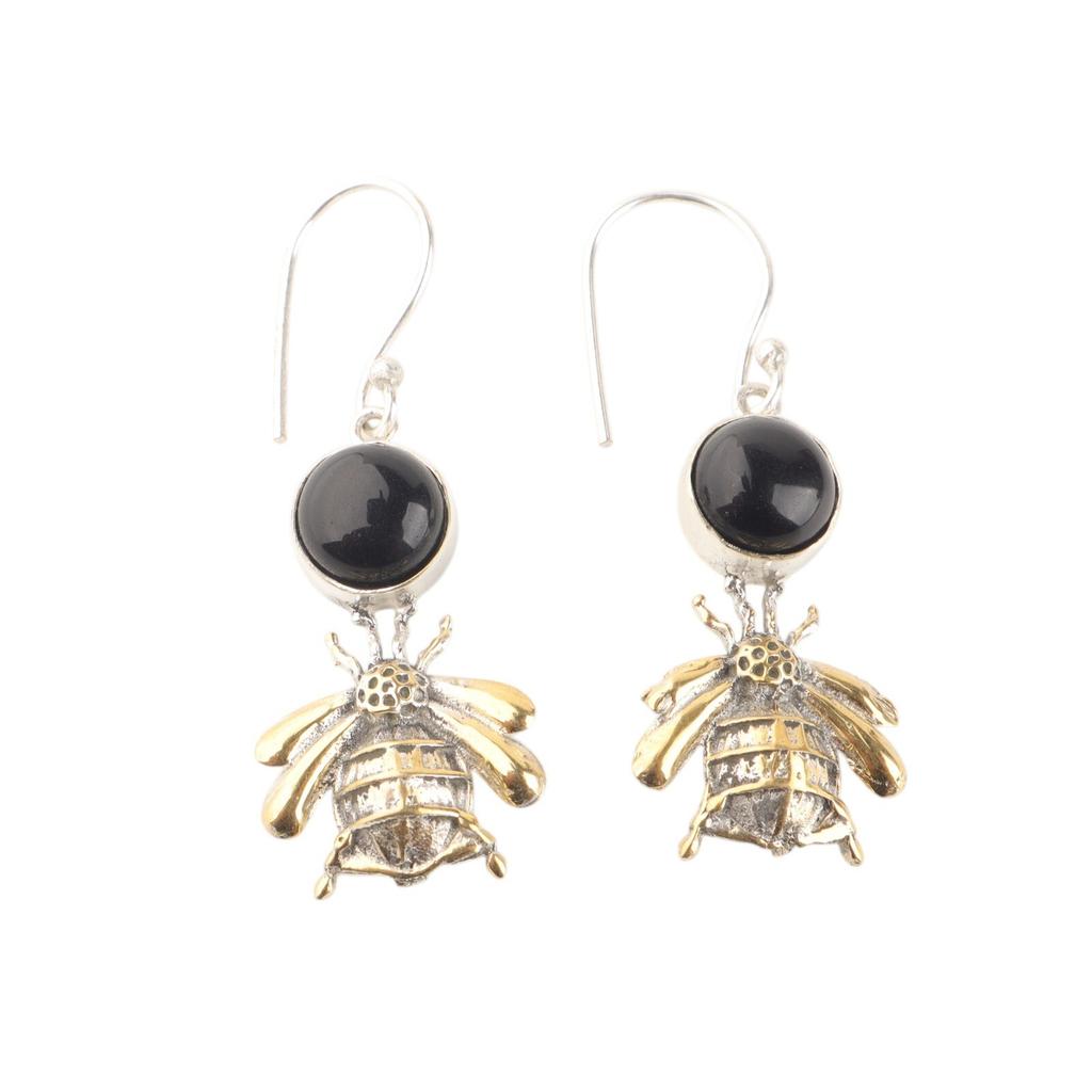 Natural Black Tourmaline Gemstone 925 Sterling Silver Handmade Hook Earrings 2" EE-154-27