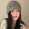 Hollow Knitted Pullover Hat Solid Color Beanies Cap Sweet Crochet Flower Hat  Girls