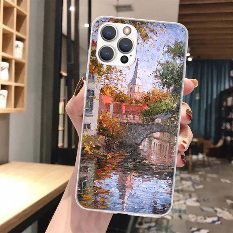 Claude Monet Garden Lotus Bridge Silicon Phone Case for iPhone 17 16 16E 15 Pro Max 14 Plus 11 13 Mini 12 7 8 SE Air 17Pro Cover