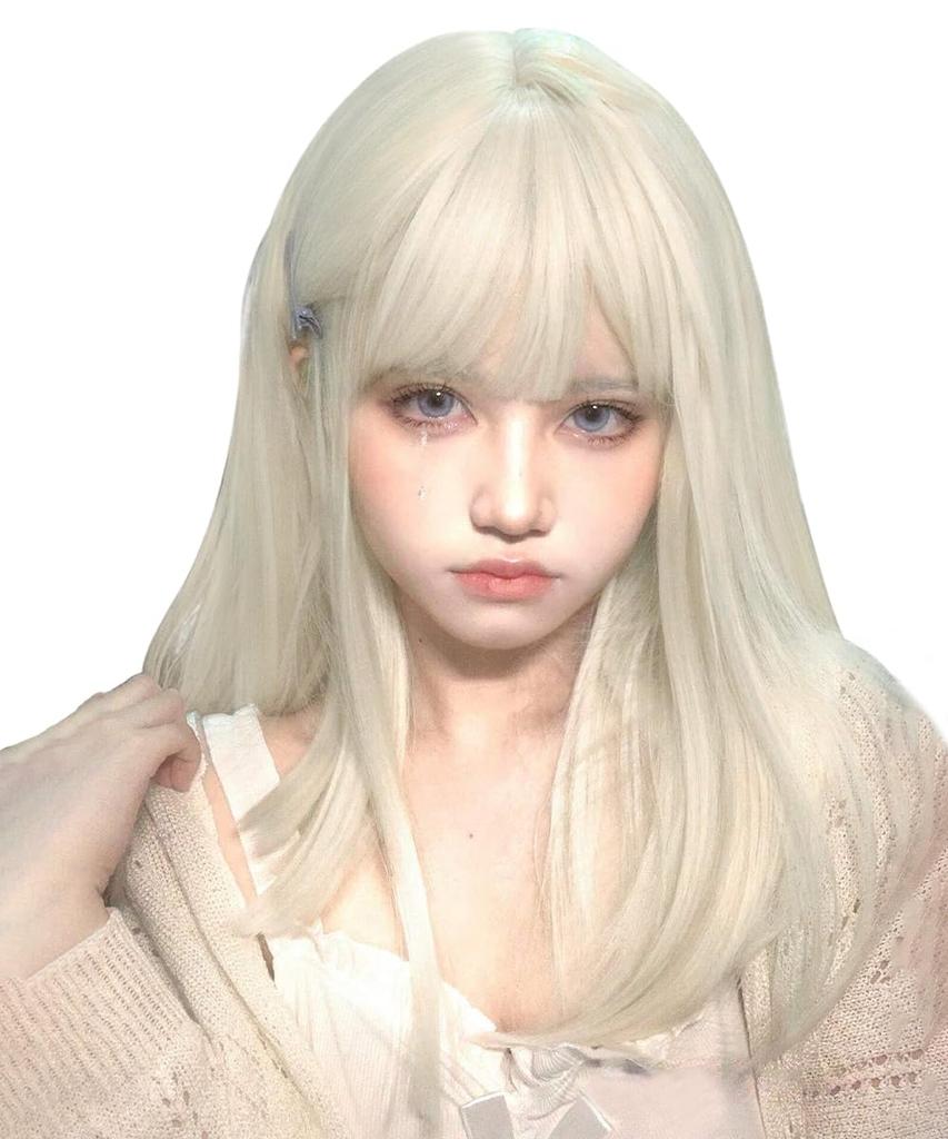 AISI HAIR Medium to Medium Full Small with Heat Resistant Wig, Length, White, Straight, Wig, Women's, Long, Face, Fashionable, Popular, Natural,