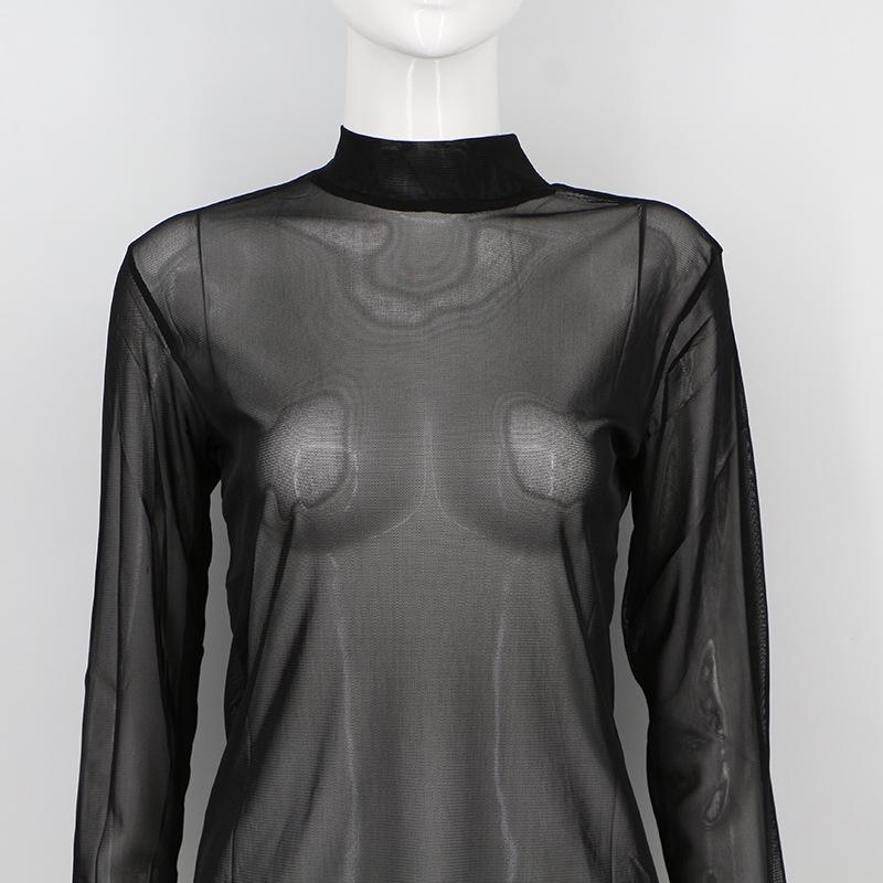 Women's Ultra-Thin Mesh Long Sleeve T-Shirt - Sexy Stretch Transparent Base Layer