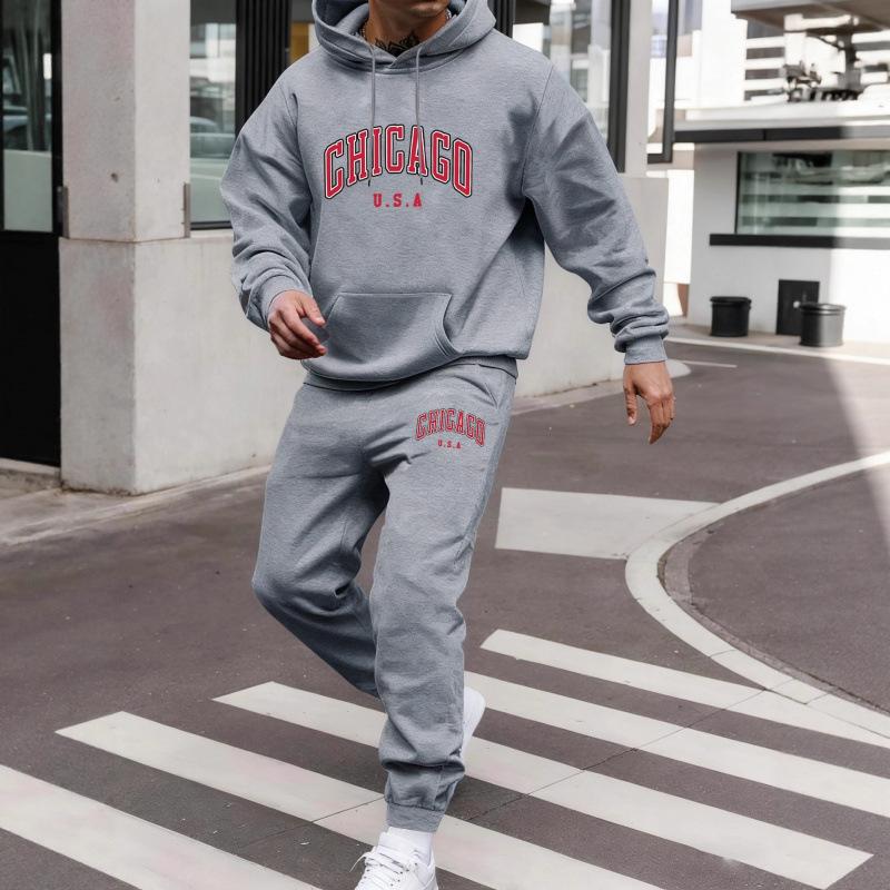 Men's Athletic 2-Piece Hoodie & Sweatpants Set - Letter Print Casual Wear