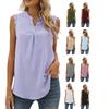 Spring Summer Women's Solid Color Shirt Loose V-neck Sleeveless Lace Trim Blouse, European American Style Casual Top