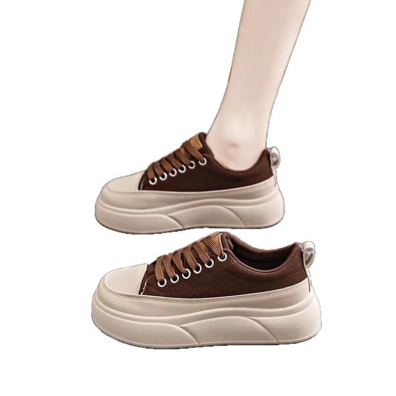 2025 new sports shoes women's spring versatile women's shoes lightweight casual non-slip thick-soled canvas board shoes women