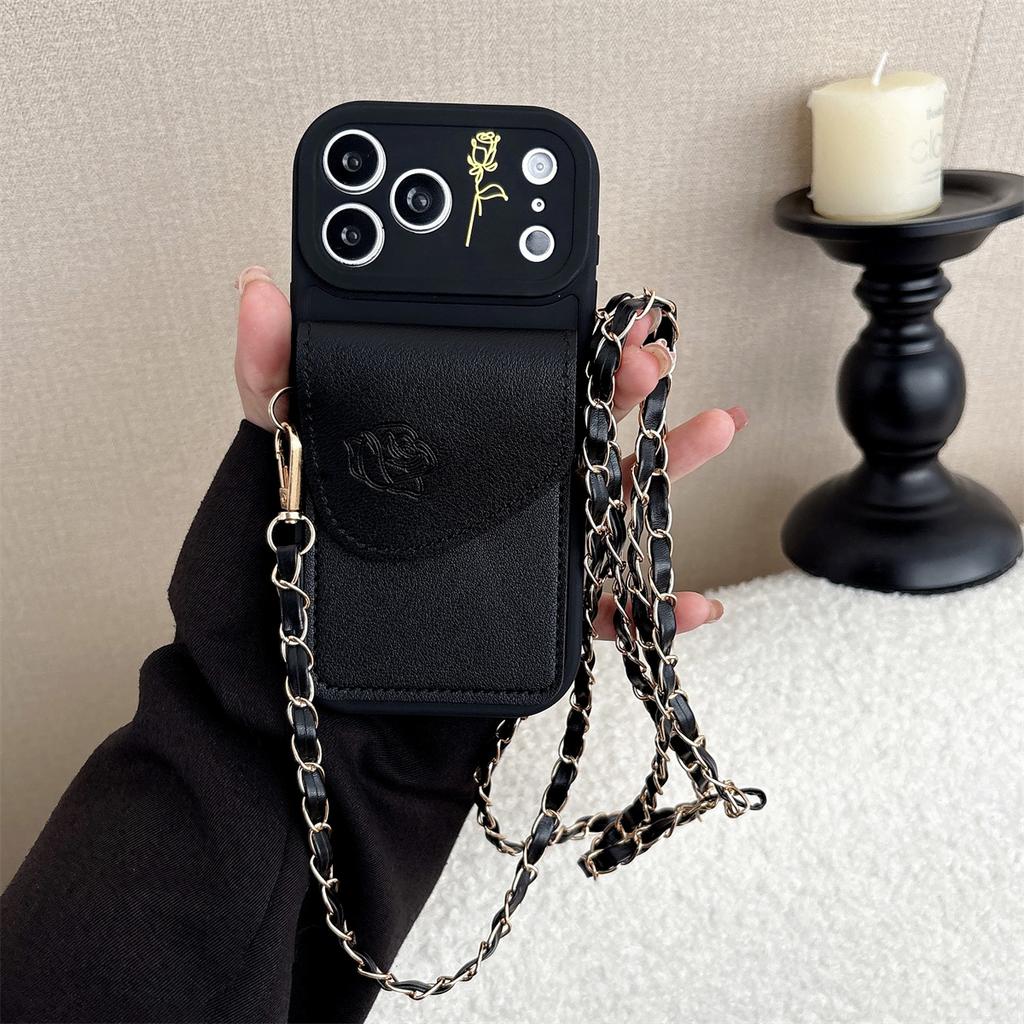 Crossbody Necklace Leather Silicone Phone Case for IPhone 11 12 13 14 15 16 17 Pro Max 16 Plus Wallet Card Holder Slot Cover