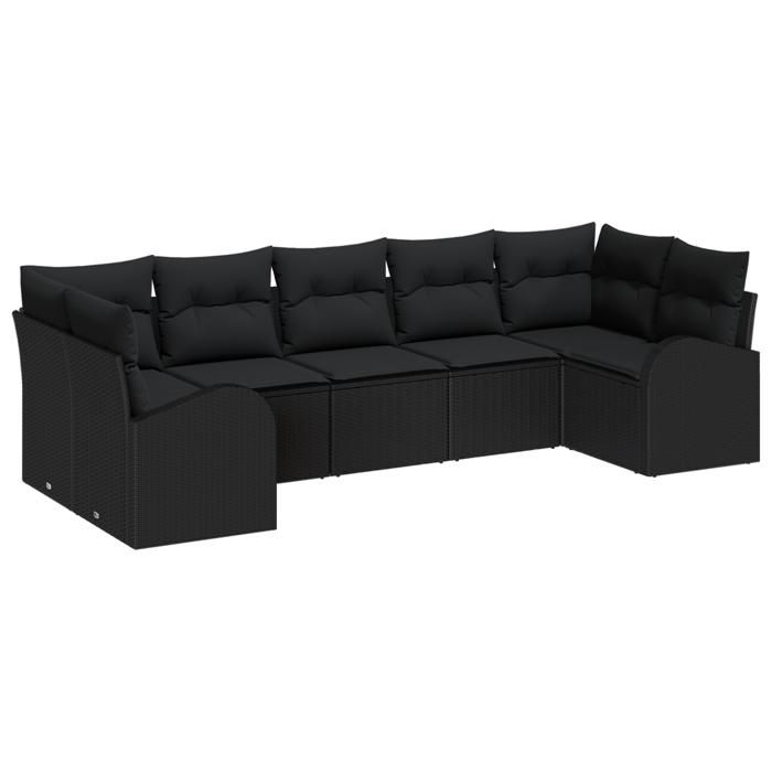 VidaXL Ensemble de canapés de jardin 7 pièces avec coussins Noir Poly Rattan 3346193