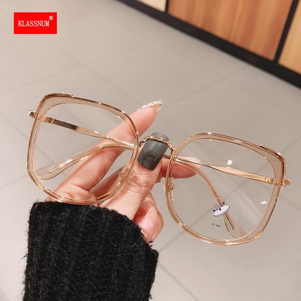 1PCs Fashion Oversized Square Women Glasses Frame Vintage Clear Anti-Blue-Ray Eyewear Men Optical Pink Frame Computer Goggle
