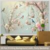 2D Printed Spring Cherry Blossom Tree Backdrop, Cute Birds & Vintage Bird Cage Photo Background for Birthday Party