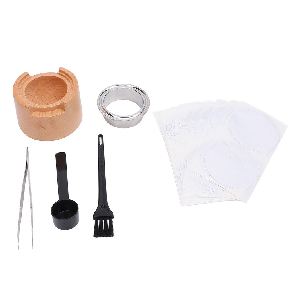 Kaffeekapsel Nachfüllset mit 50 Stück Aluminiumfolienversiegelungen Deckeln Löffel Bürste Ringklemme Massivholz