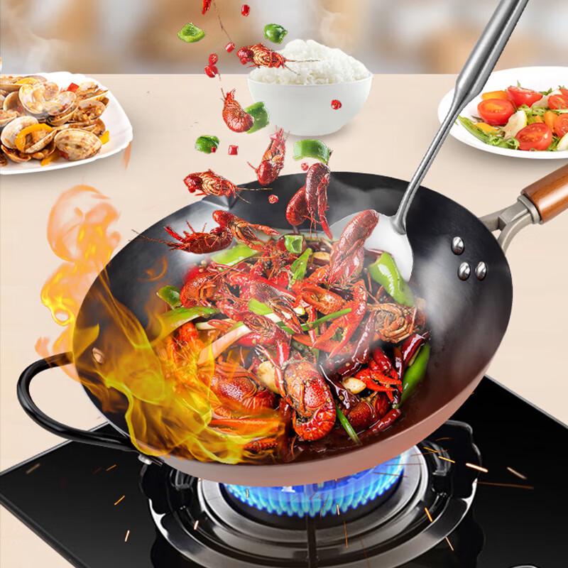 ASD Uncoated Wrought Iron Wok for Gas Stoves
