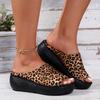 Women's Leopard Print Wedge Sandals - Stylish Slip-On Platform with Black Rubber Sole, Open Toe Design for Summer Outdoor Wear, Ladies Sandals