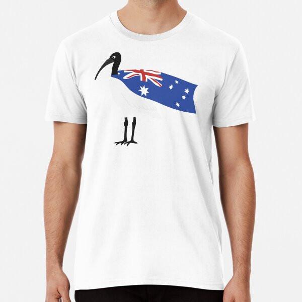 Bin Chicken Australia Day Flag on White Prem S to 5XL Made in the AU/USA T-Shirt