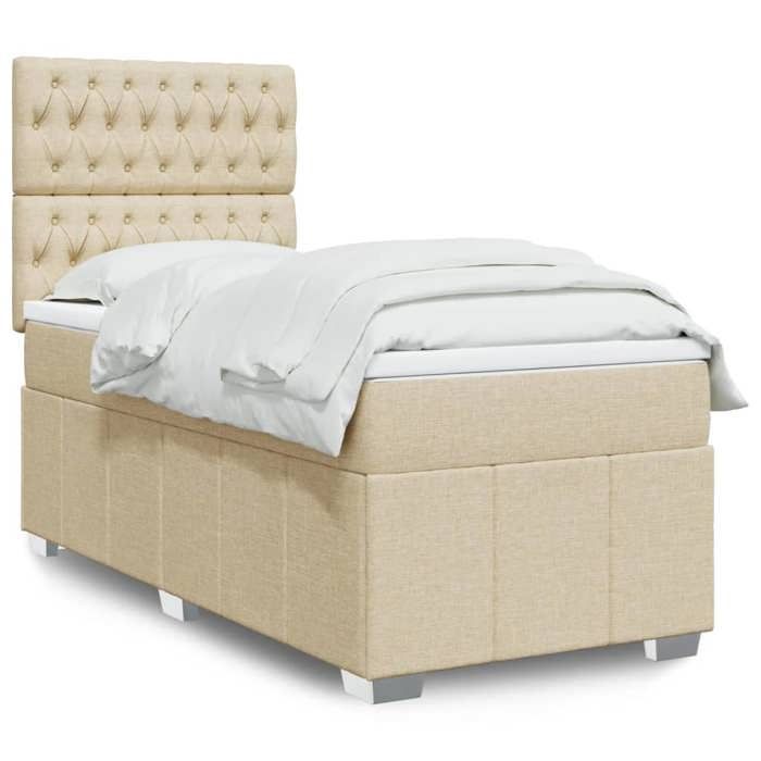 VidaXL Sommier à lattes de lit avec matelas Crème 90x200 cm Tissu, lit, lit à plate-forme, lit à panneaux, meuble de chambre 3293863