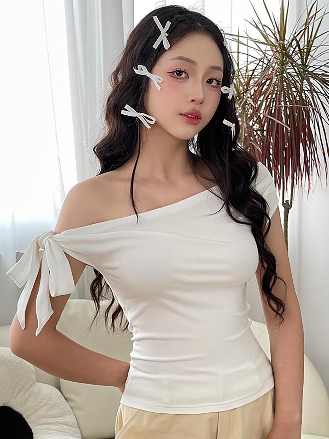 Women S One Shoulder Asymmetrical Solid Color Sleeveless T Shirt XS белый