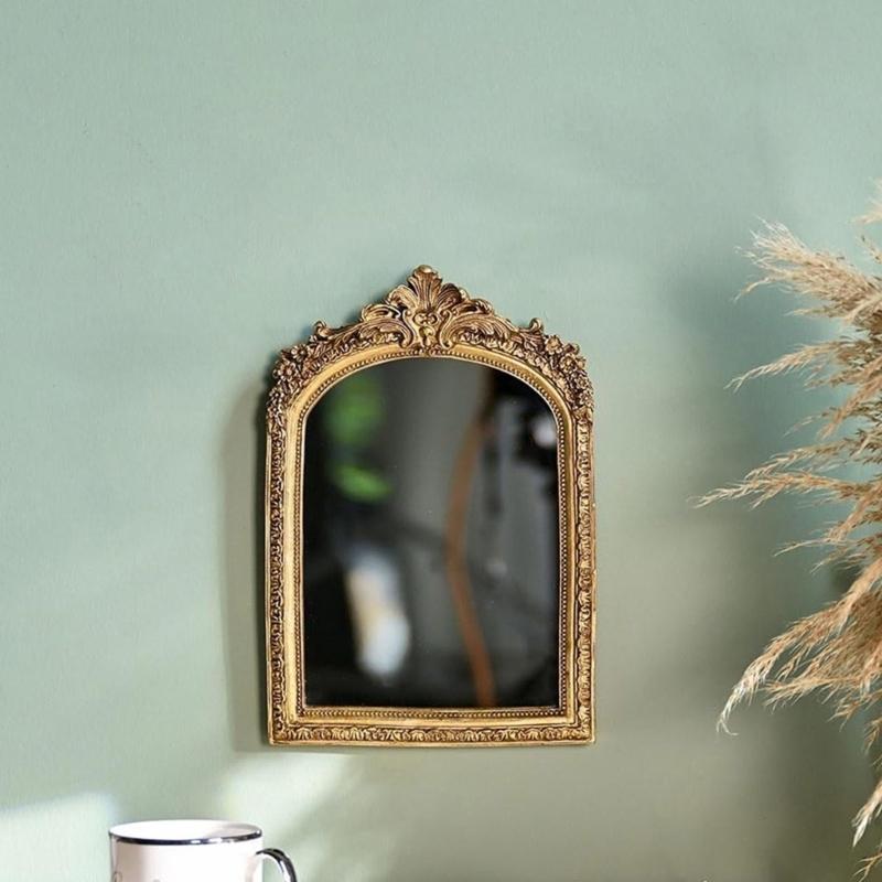 Zierer Wandspiegel in Bogenform mit detailliertem Blumenmuster Harz für Wohnzimmer, Schlafzimmer Kommode
