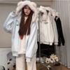 Fur Collar Cat Ears Hooded Zipper Cardigan Sweater Women's Autumn and Winter Great-looking Plush Thickened Loose Top Jacket