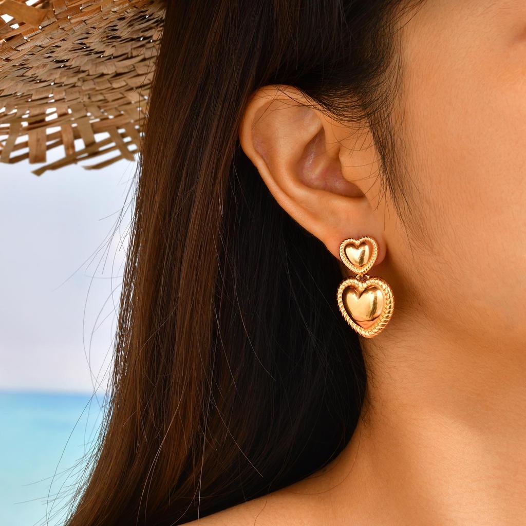 Stainless Steel Romantic Heart Drop Earrings Fashion Daily Gold Plated Dangle Earrings Fashion Daily Jewelry for Women Gift